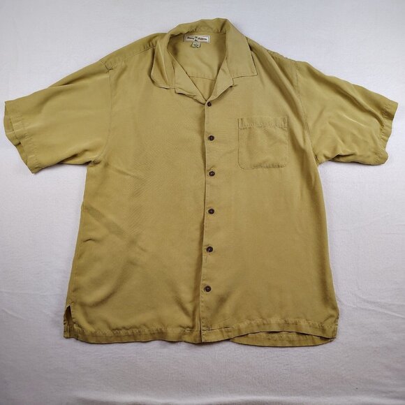 Tommy Bahama 100% Silk Shirt Beige Tan Button Down Mens Large - Picture 1 of 10